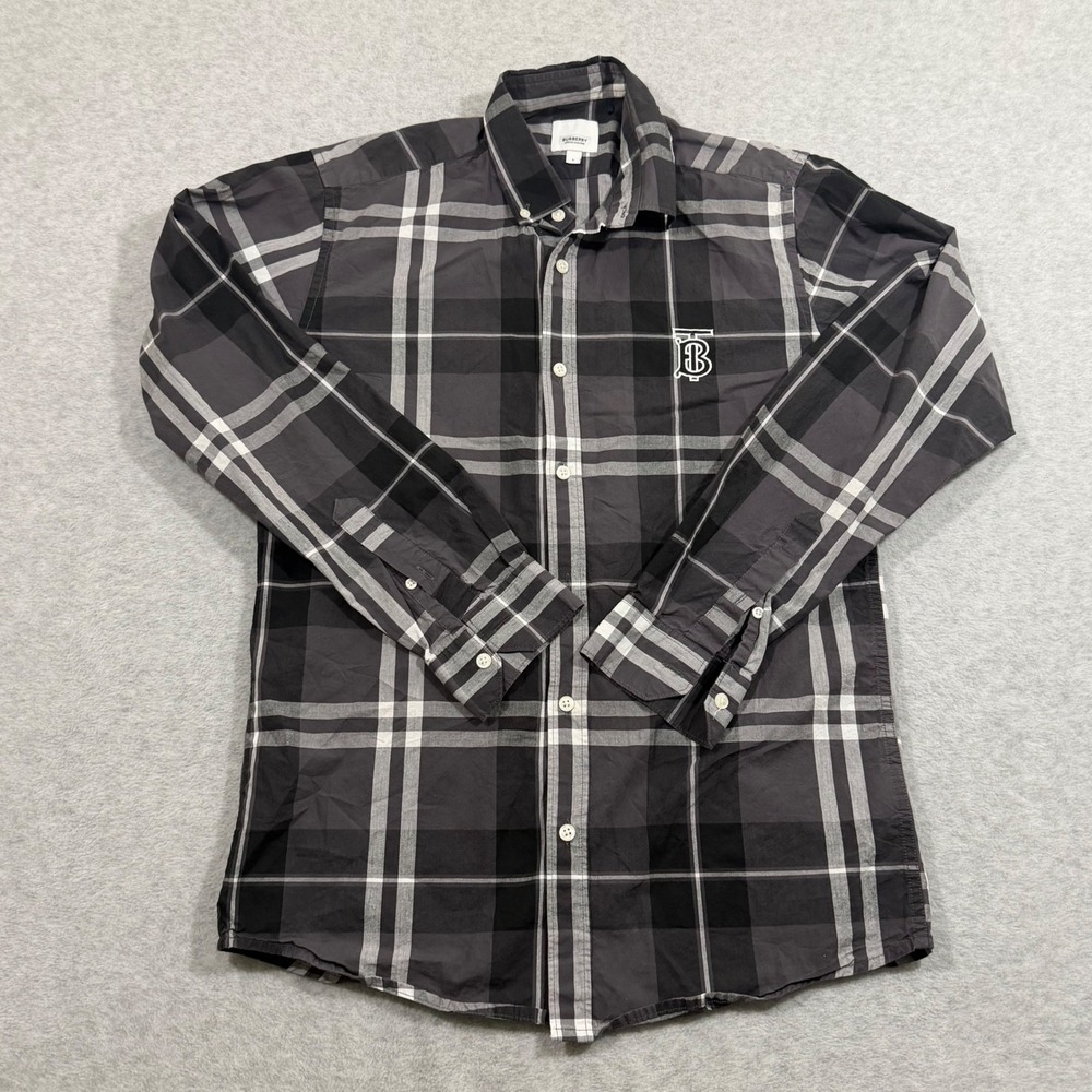 Burberry Black and Gray Plaid Button-Down Shirt